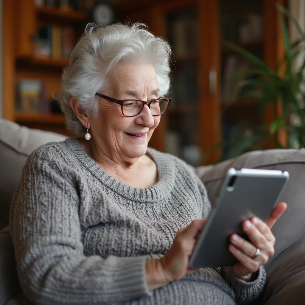 Starija gospođa uči koristiti tablet i pametne uređaje